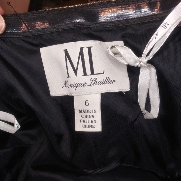 Monique Lhuillier Strapless Sparkly Bronze Lame´ Beaded Waist Evening Gown - Picture 15 of 16